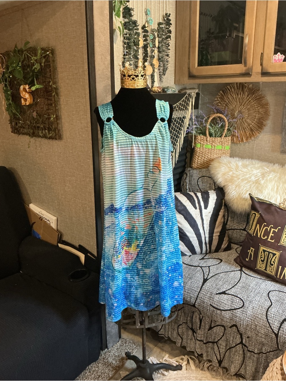 Women's Blue Ocean Print Swim Coverup Dress